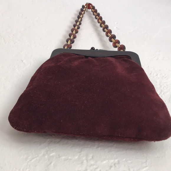 Vintage Italian 1930’s soft suede bag w/ tortoise shell plastic frame and chain - Picture 9 of 11